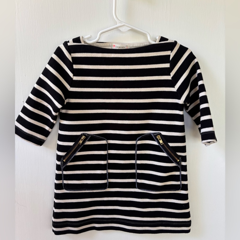 Crewcuts Girls Striped Dress Size 3T Black and White Sleeve Pocket Dress